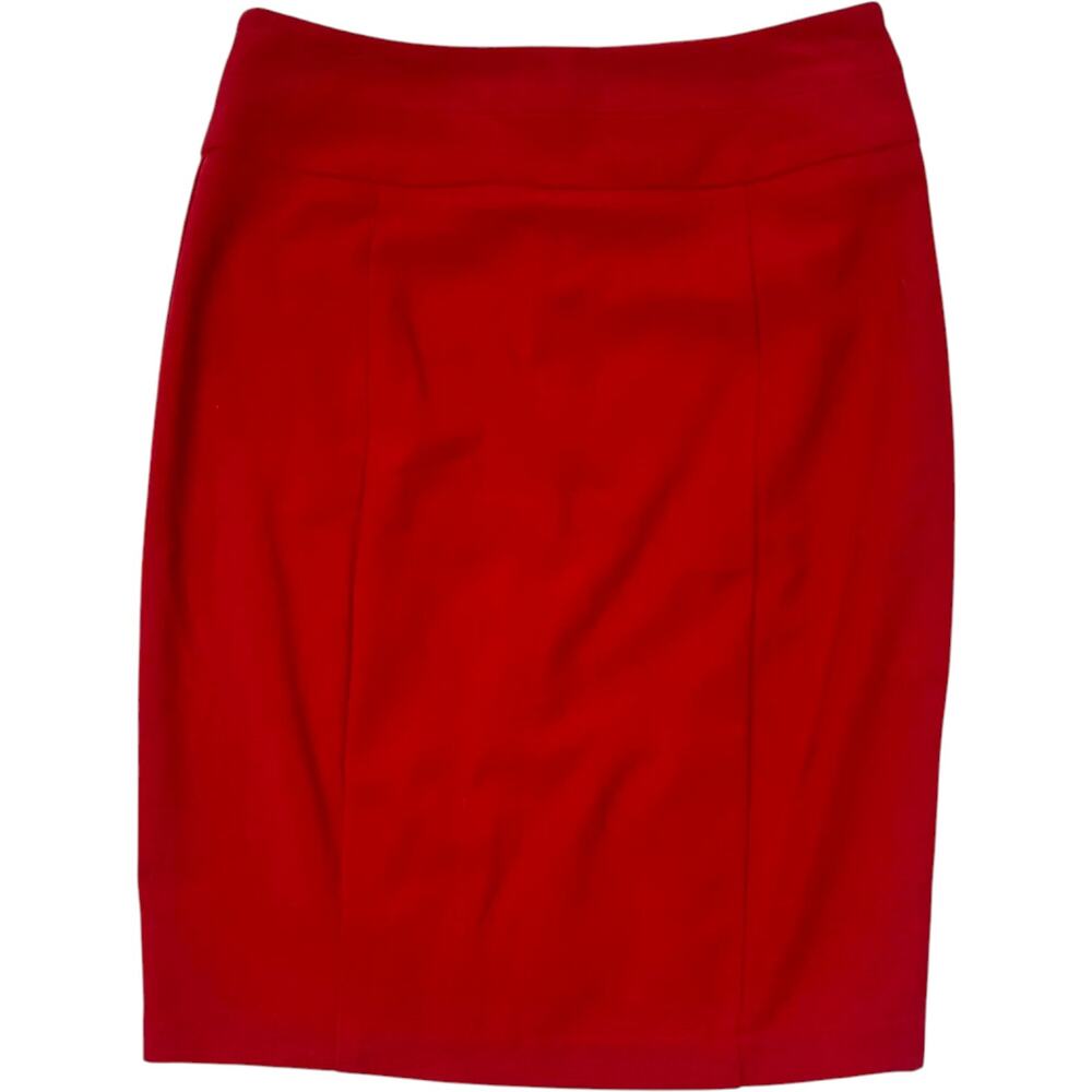BCX Red Pencil Skirt Ruffle Hem Bodycon Stretch Womens 0 Office Siren Pinup